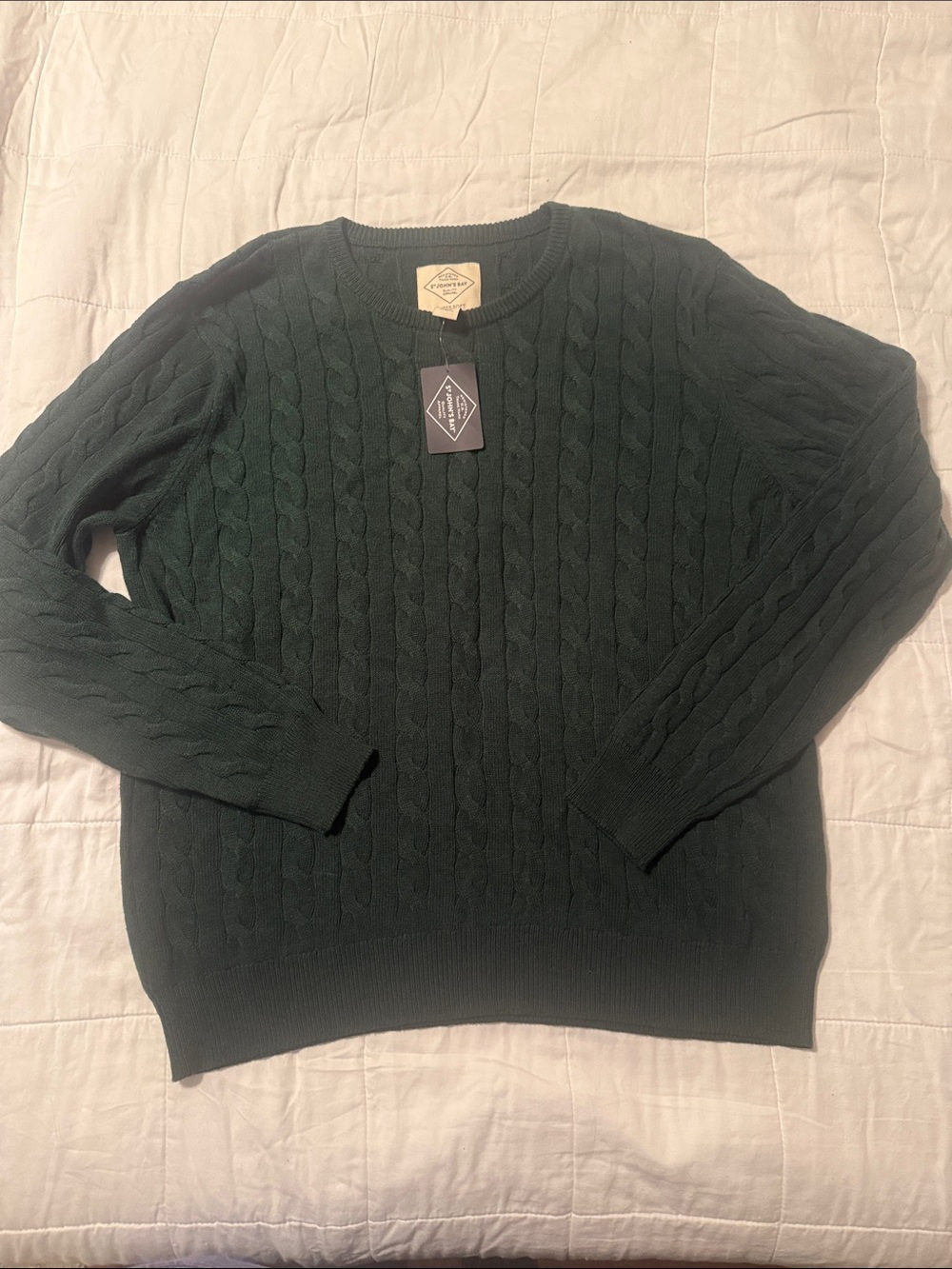 NWT St. John’s Bay Men's Cable Knit Crewneck Sweater - Dark Green